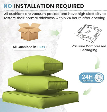 UDPATIO Outdoor Replacement Cushions for Patio Furniture, Water-Resistant Patio Cushion, 14-Piece Outdoor Couch Cushions for 6-Seat Sectional Conversation Sets (Green)