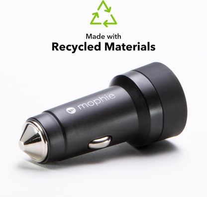 Mophie 30W USB-C Car Charger - Eco-Friendly Fast Charging for Devices, LED Indicator, Universal AUX Compatibility