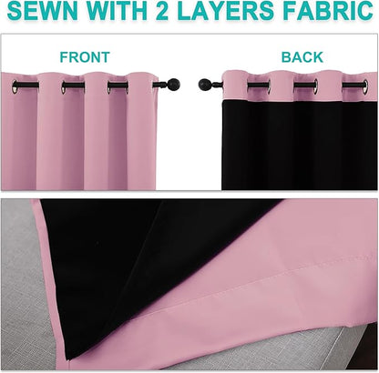 NICETOWN 100% Blackout Blinds, Set of 2, 46 inches x 96 inches, Laundry Room Decor Window Treatment Curtains for Large Patio Sliding Door, Thermal Insulated Crystal Pink Curtains for Bedroom