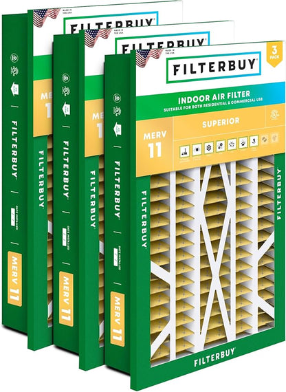 Filterbuy 20x30x5 Air Filter MERV 11 Superior Pet & Allergy Defense (3-Pack), Electrostatic Pleated HVAC AC Furnace Filters Replacement for Honeywell Return Grille (Actual Size: 18.38 x 28.63 x 3.69)