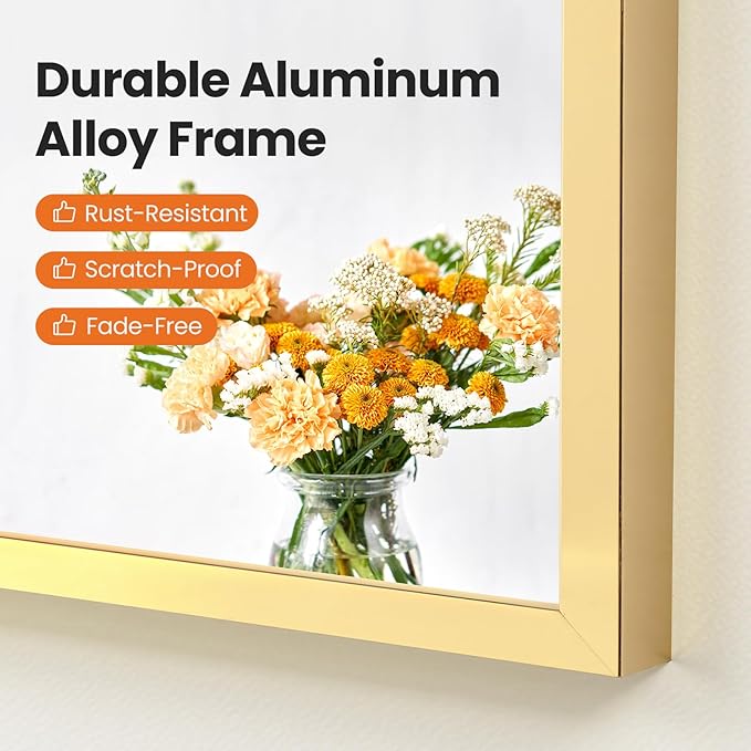 NEWBULIG 24X36 Inch Arched Bathroom Mirror for Wall, Vanity Bathroom Mirrors for Over Sink Tempered Glass, Anti-Rust Arched Metal Framed, Hangs Horizontally or Vertically, Farmhouse Home Decor, Gold