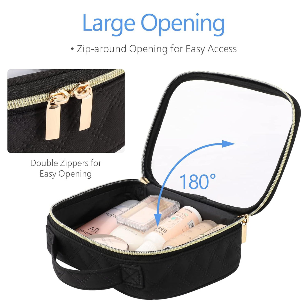 PACKISM Clear Makeup Bag - TSA Approved Toiletry Bag with Handle Large Opening, Clear Toiletry Bags for Traveling Travel Essentials, Travel Bags for Toiletries, Black