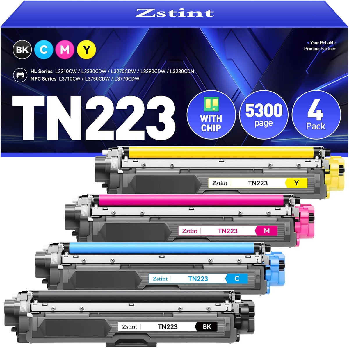 TN223 Toner Cartridge Set 4-Pack Replacement for Brother TN-223 TN227 Compatible with HL-L3270CDW HL-L3210CW MFC-L3770CDW HL-L3290CDW MFC-L3750CDW L3710CW HL-L3230CDW L3230CDN Printer Ink Black Color