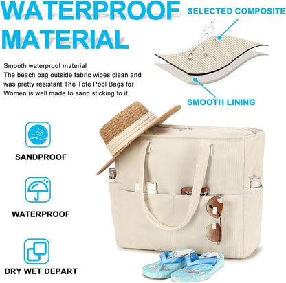 Beach Pool Bags Tote for Women Ladies Large Gym Tote Carry On Bag With Wet Compartment for Weekender Travel Waterproof