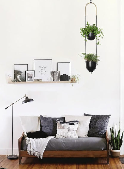 Modern Metal Hanging Planter for Indoor Outdoor Plants with Hook 2 Tier Boho Wall and Ceiling Flower Pots Baskets Holder Home Office Decor(Black)