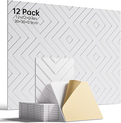 Woovio Sound Proof Foam Panels for Walls, 12 Pack Self-Adhesive Acoustic Panels