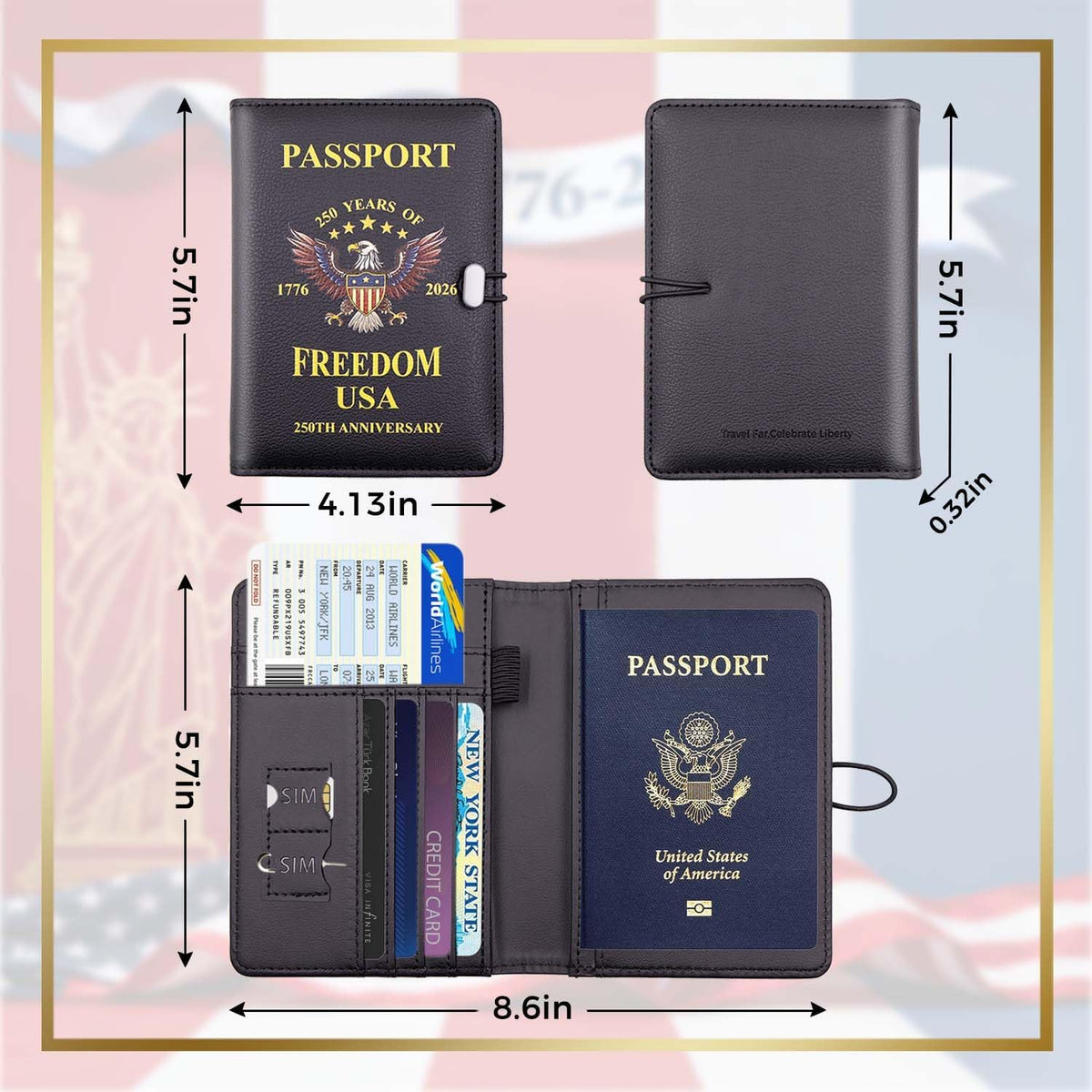 Melsbrinna Passport Holder for Travel,United States 250th Anniversary Passport Holder,Passport Cover Case for Travel,RFID Blocking Travel Wallet Holders for Women and Men (Black)