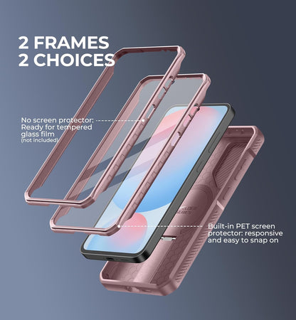 Dexnor for Samsung Galaxy S24 FE Case with Camera Cover & Adjustable Kickstand & Built-in Screen Protector, Magnetic Rugged Shockproof Bumper Cases Heavy-Duty Magnetic Protective Cover,Peony Pink