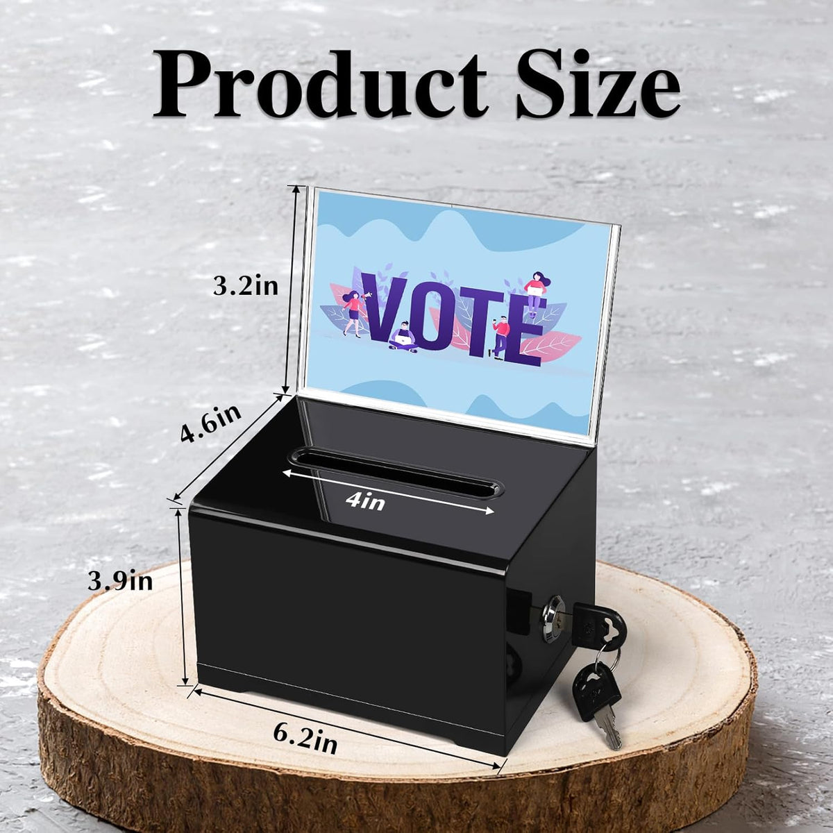 VOISEN Acrylic Donation Box with Lock, Black Ballot Box with Sign Holder, 2 Pack Suggestion Boxes for Fundraising, Donation, Bar, School Voting, 6.2x4.6x3.9 Inch