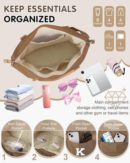 Birthday Graduation Gifts for Daughter,Initial Travel Duffel Bag Sports Gym Bag for Girls Teen Kids Birthday Gifts,Personalized Weekender Bag Carry On Tote Bags Cute Overnight Bag for Women(Brown, K)