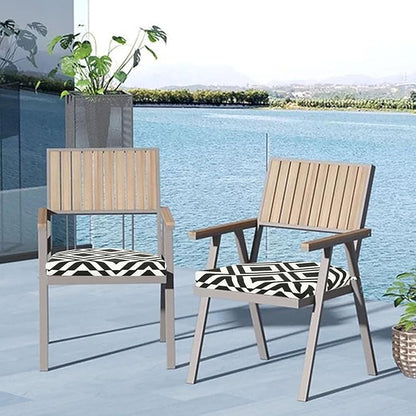 Cozyide Outdoor Chair Cushions, Waterproof Patio Seat Cushions with Adjustable Straps, Round Corner Patio Chair Cushions for Garden, Black Geometry, 17x16x2 Inch (Pack of 2)