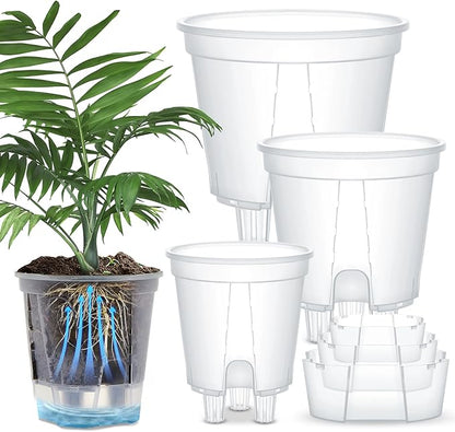 Self Watering Pots for Indoor Plants with Deep Reservoir and High Drainage Holes for Outdoor Plants and Flowers, Bare Root Planter(4.72'', 5.91'', 7.09'',Clear,3 Pcs)