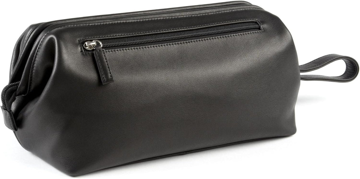 Leatherology Black Onyx Framed Toiletry Bag - Wide-mouth zippered opening, interior and exterior zippered compartments, compact and functional