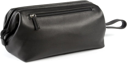 Leatherology Black Onyx Framed Toiletry Bag - Wide-mouth zippered opening, interior and exterior zippered compartments, compact and functional