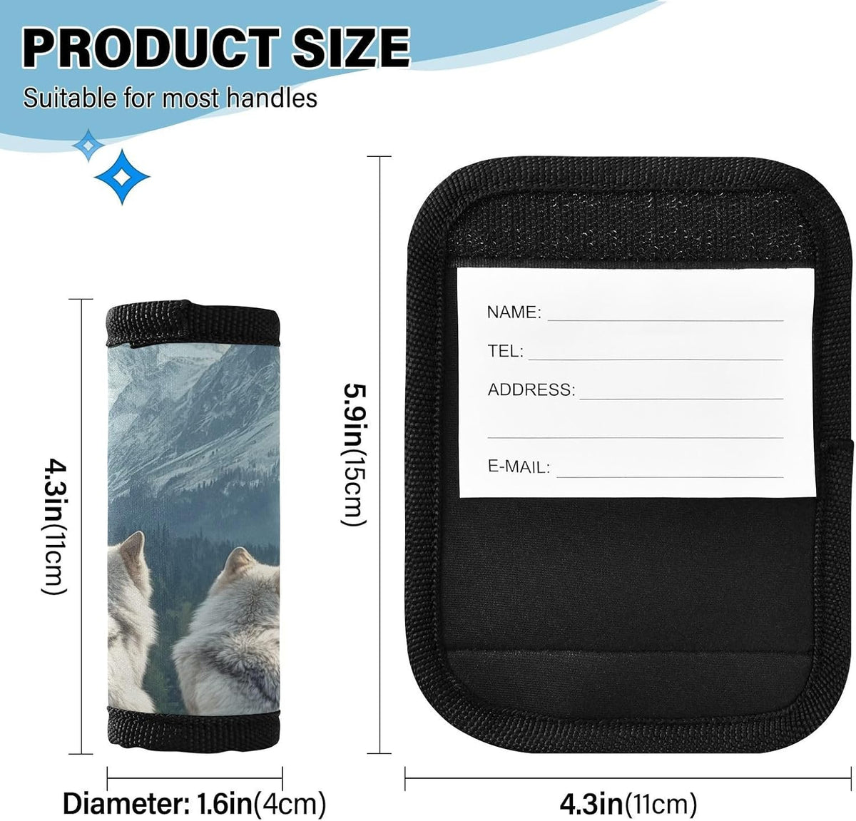 White Wolves and Mountain 4 Pack Luggage Handle Wraps Covers for Suitcase Identifiers Bag Tags Travel Accessories