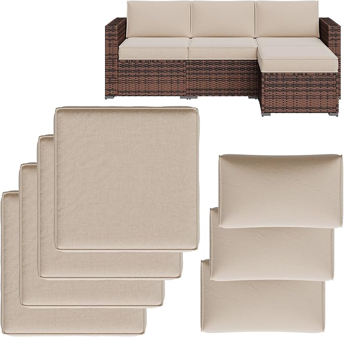 Aoxun Replacement Cushions for Outdoor Furniture, 7-Piece Outdoor Cushions for Patio Furniture, Deep Seat, Waterproof & Fade Resistant Couch Cushion for Patio Conversation Sets, Beige