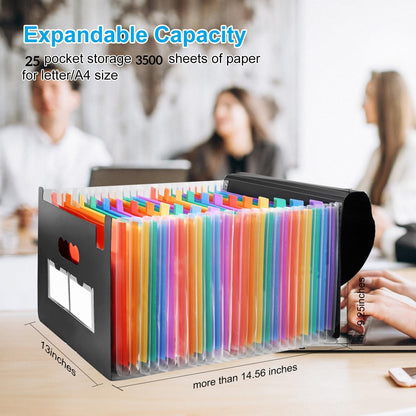 25 Pockets Accordion File Organizer 2 Packs Desktop Expanding File Folders with Colorful tabs for Paper Receipts, Bills&Taxes Organizer, Letter/A4 Size Document Holder for School, Office, Home