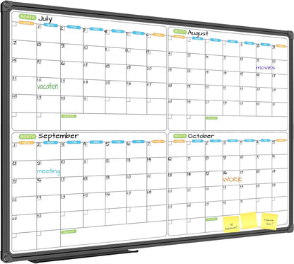 JILoffice Magnetic Dry Erase Calendar Whiteboard, 4 Month White Board Planner 36 X 24 Inch, Black Aluminum Frame Wall Mounted Board for Office Home and School