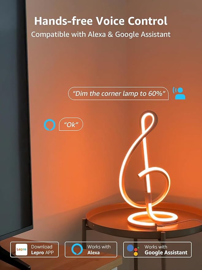 Lepro TB2 AI Smart Table Lamp, RGB+IC Addressable LED Lamps Alexa Google Home