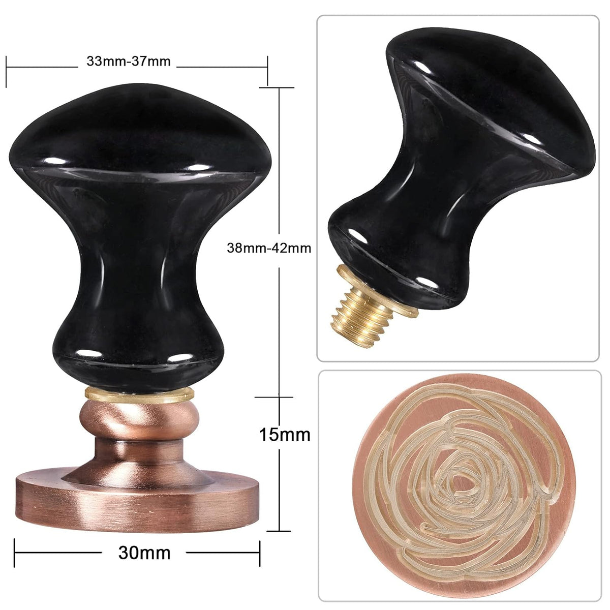 rockcloud Wax Seal Stamp Set, 4 Pieces Sealing Wax Stamps Copper Seals with 1 Black Obsidian Seal Handle for Cards Envelopes Invitation Decoration, Love Expressiont with Rose