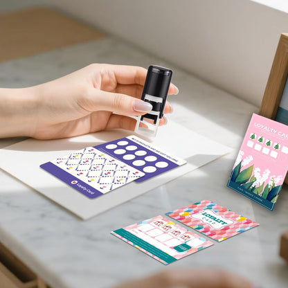 Custom Loyalty Card Stamp Self Inking & Refillable 4 Ink Color Options Upload Your Logo 12mm Personalized Mini Stamp for Coffee Cards, Reward Programs, Journals