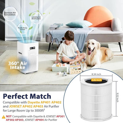 AP401 AP402 Filter Replacement, Compatible with Dayette AP401 AP402 and JOWSET AP402 AP403 Air Purifier for Large Room up to 3000Ft², Efficient Air Filter, 4-Stage Filtration System, 2 Pack