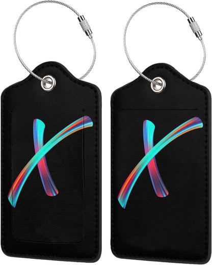 2 Pack Initial Luggage Tags for Suitcase, Colorful Letter Design Cruise Name Bag Tags, Novelty Baggage Identifiers with Full Privacy Cover, Leather ID Label for Women Men Kids Travel, Rainbow Letter X