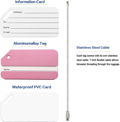 Aluminum Luggage Tags, Luggage Tag Holders for Travel Luggage Baggage Identifier by Ovener (2Pack Pink)