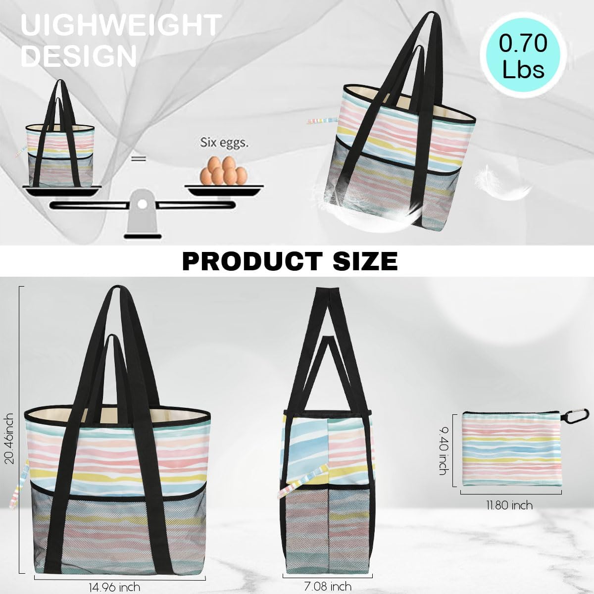 Sandproof Beach Bag with Zipper - 8-Pocket Waterproof Tote for Women & Family | Foldable Travel Swim Bag (Gift-Ready)