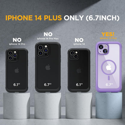 Miracase Glass Series Designed for iPhone 14 Plus Case 6.7 inch, 2023 Upgrade Full-Body Magnetic Clear Case with Built-in 9H Tempered Glass Screen Protector,Compatible with MagSafe,Purple