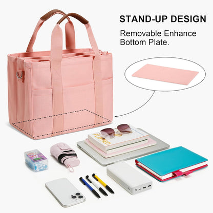 KKXIU Canvas Tote Bag for Women with Zipper and Compartments Crossbody Large Bible Messenger Purse Bag With Pockets