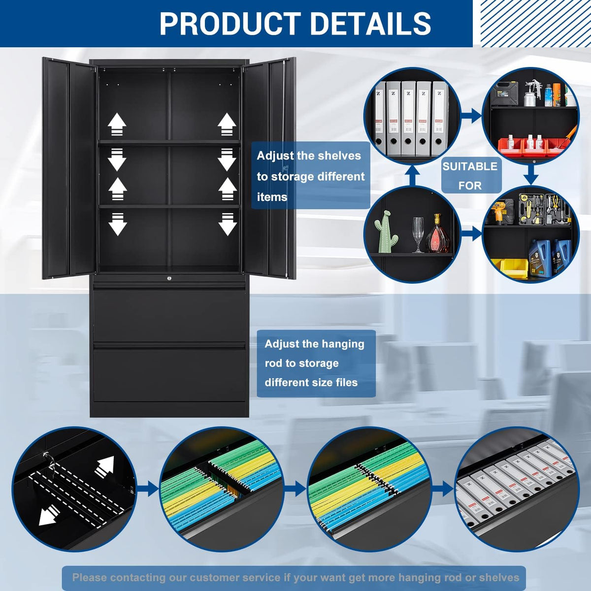 Metal Cabinets with Lockable Drawers and Doors Lateral File Cabinets Steel Filing Lockers Book Case for Home Office Hanging Files Letter/Legal/F4/A4 Size