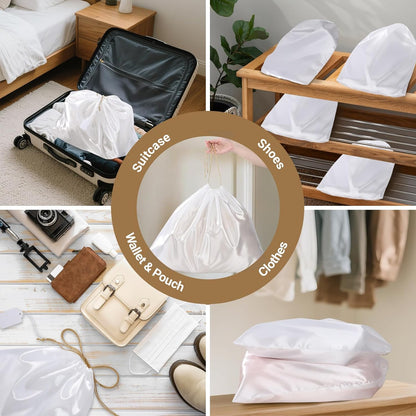 Ewen 7 Pack of 23.6x19.6in Satin Dust Bags for Handbags, White Dustproof Silk Bags with Drawstring for Travel, Purse Bag for Storage, Satin Covers for Shoes and Boots, Closet Organizers and Storage
