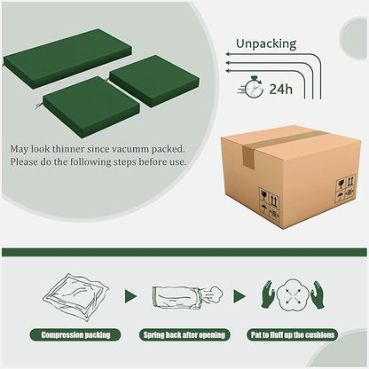 3 Pack Outdoor Replacement Cushions,36L x 18W x 3H,18L x 18W x 3H inch, High-Elastic Replacement Sponge for 4-Seater Water-Resistant Patio/Sofa with Removable Covers (Green)