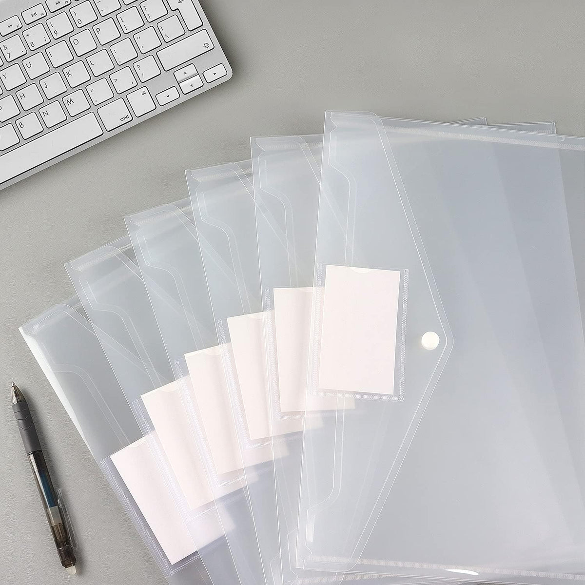 6 Pack Clear Document Folders Plastic Envelopes Poly Envelopes File Envelopes with Label Pocket and Snap Button for Home Work Office Organization, Letter Size/A4 Size, White
