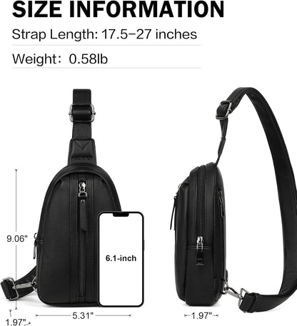 MASINTOR Small Sling Bag for Women and Men - Vegan Leather Crossbody Fanny Pack with Multiple Compartments for Everyday Use Pure Black