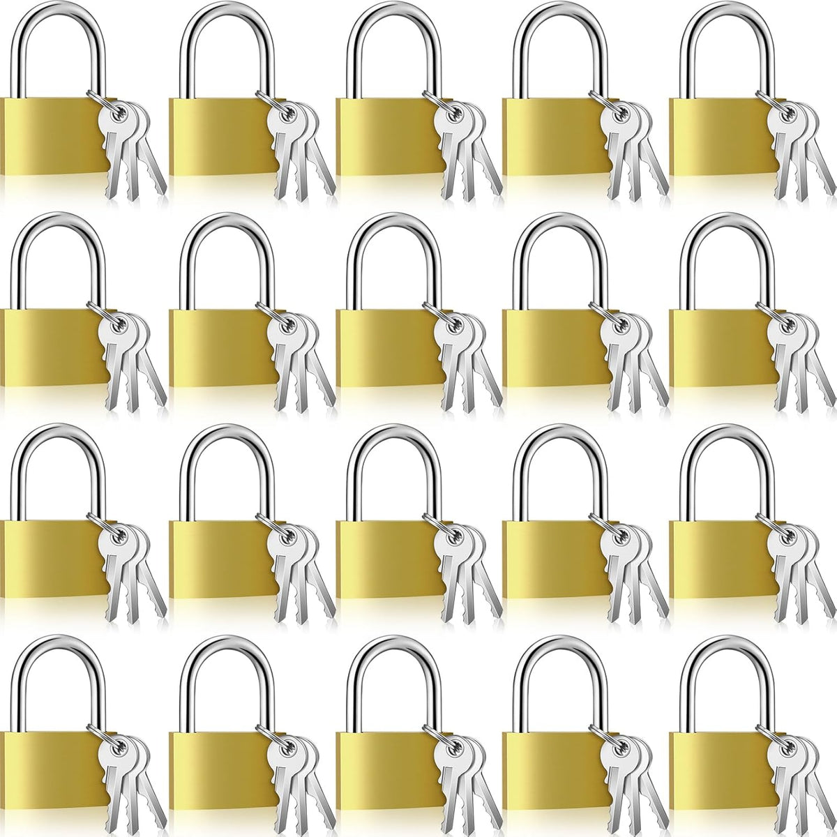18 Pcs Solid Brass Keyed Padlock, Small Yellow Gym Lock, Strong Padlock with Same Key for Luggage Toolbox (40mm 1-9/16")
