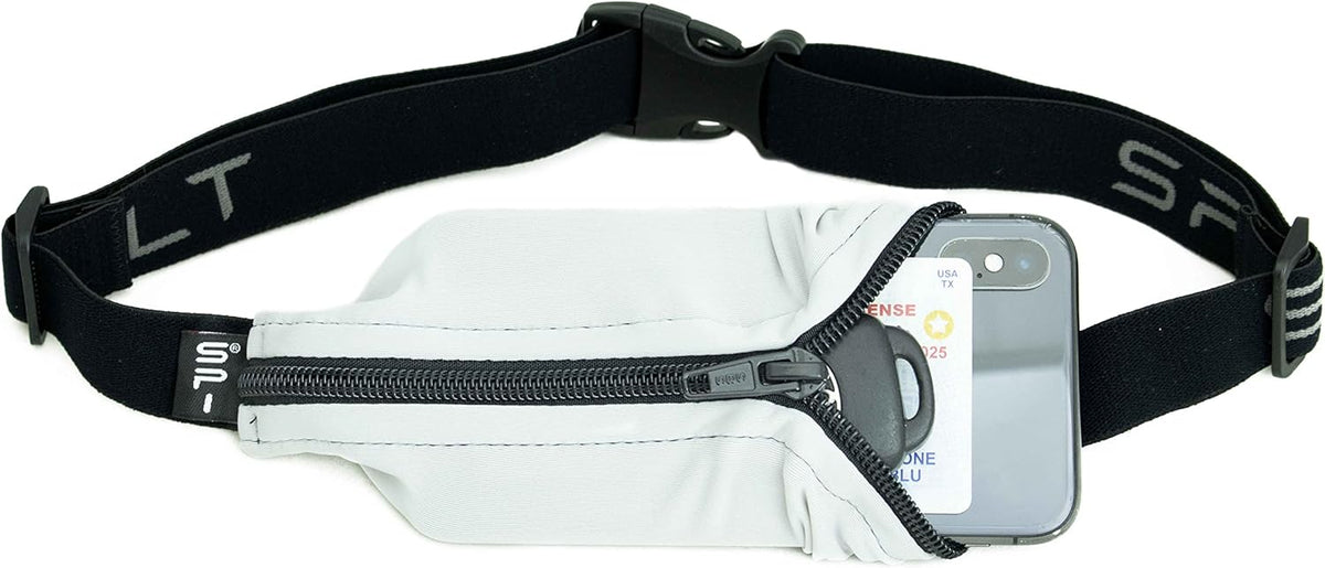 SPIbelt Running Belt for Women Men, Phone Holder for Running, Running Fanny Pack, Holder for Phone, Running Waist Pack, Adjustable Waist, [Fits All Phones]. Cloudy Grey with Black Zipper