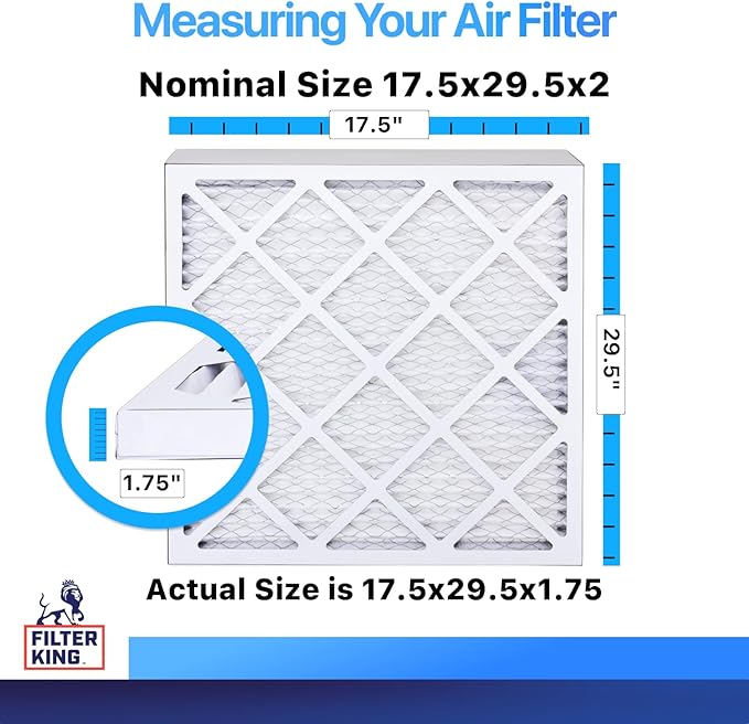 Filter King 17.5x29.5x2 Air Filter | 4-PACK | MERV 8 HVAC Pleated A/C Furnace Filters | MADE IN USA | Actual Size: 17.5 x 29.5 x 1.75"