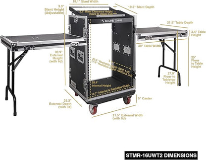 Sound Town Heavy-Duty 1/2" Plywood 16U PA DJ Rack/Road ATA Case