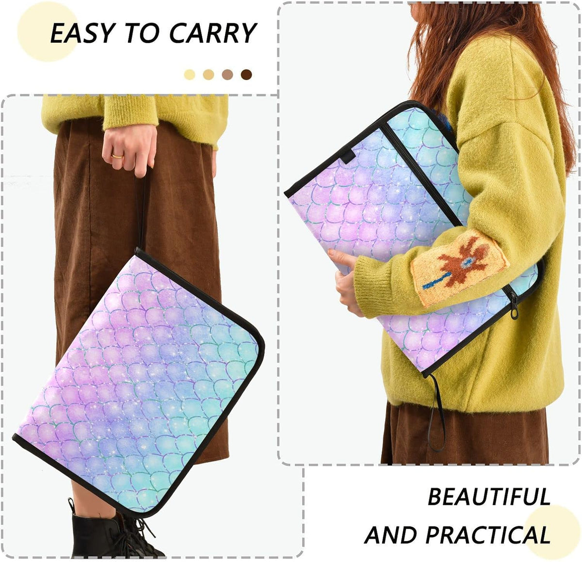 Gredecor Pink Blue Mermaid Scales Expanding File Folder 13 Pockets Magic Glitter Shimmer Expandable Filing Folders Accordion Document Files Organizer for A4 Letter Size Paper