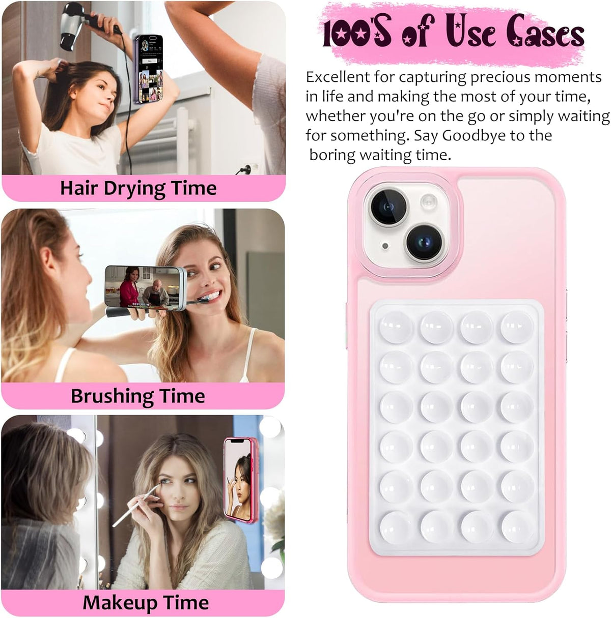 AZXYI Silicone Suction Phone Case Mount, Silicon Adhesive Suction Cup Phone Mount, Non Slip Sticky Phone Grip for Cellphone, Strong Grip Holder for Selfies and Videos (Light Pink)