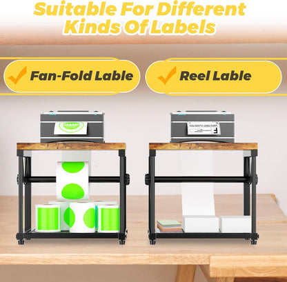 Label Holder for Rolls and Fan-Fold Labels, Wooden Sticker Dispenser for Desktop Thermal Printer, Sticker Roll Holder Organizer, Shipping Label Stand for Home, Office, Small Business (Black)