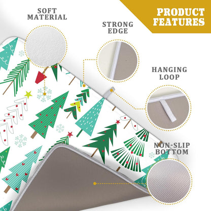 Green Trees Dish Drying Mat for Kitchen Counter Holiday Super Absorbent Reversible Microfiber Kitchen Countertop Protector Dishes Pad Large 18x24 inch
