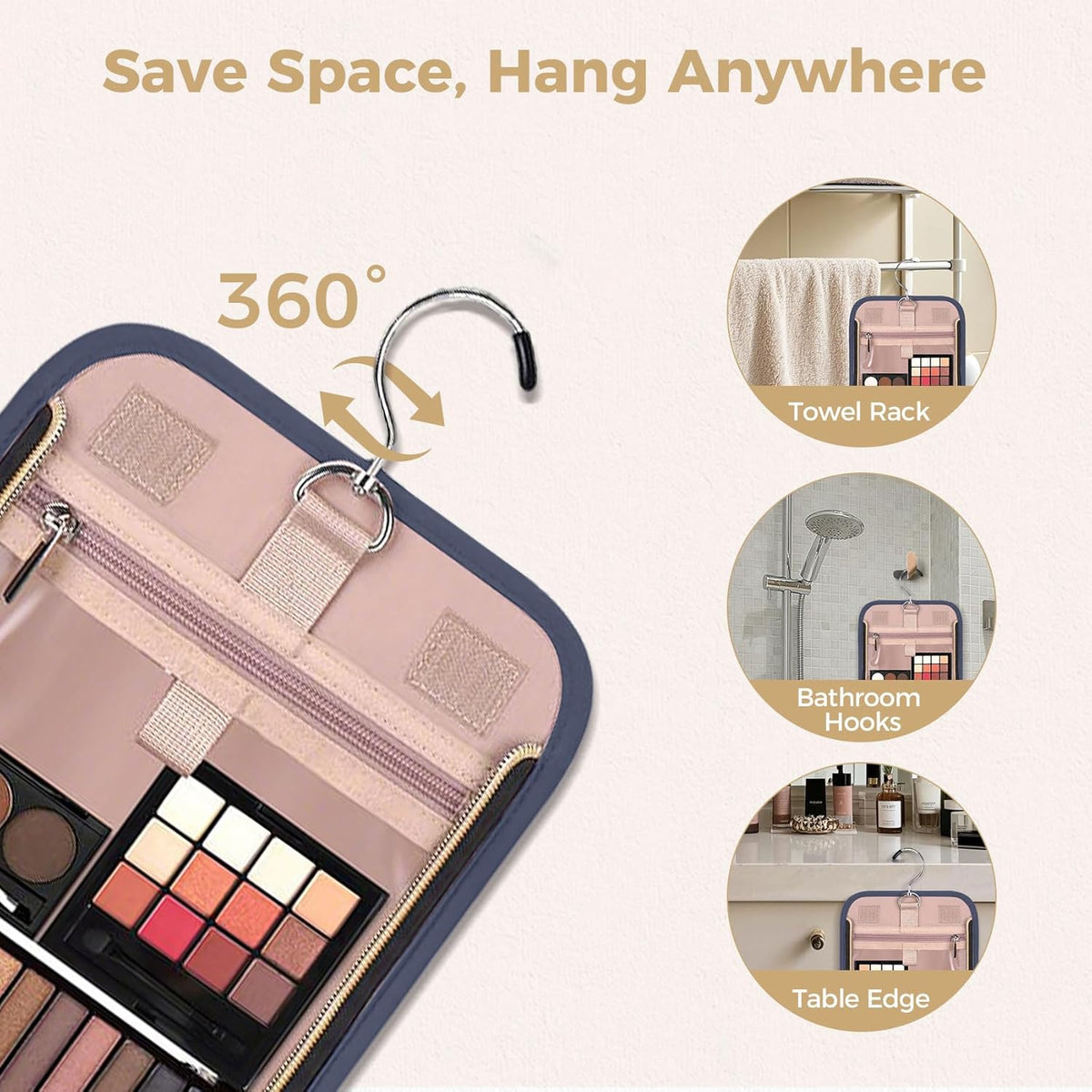 Hanging Toiletry Bag & Makeup Bag for Women with Jewelry Organizer - TSA Approved Large Capacity Travel Cosmetic Organizer, Waterproof Shower Essentials Case with Transparent Pockets
