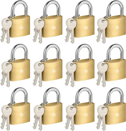HOX 12-Pack Keyed Padlock, Waterproof and Rustproof, Solid Brass Lock with 1-1/4" Wide Body, Padlock with Keys for Storage Unit, Sheds, Garages and Fence