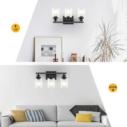 DIKAIDA 3-Light Bathroom Light Fixtures, Modern Bathroom Wall Lights Over Mirror