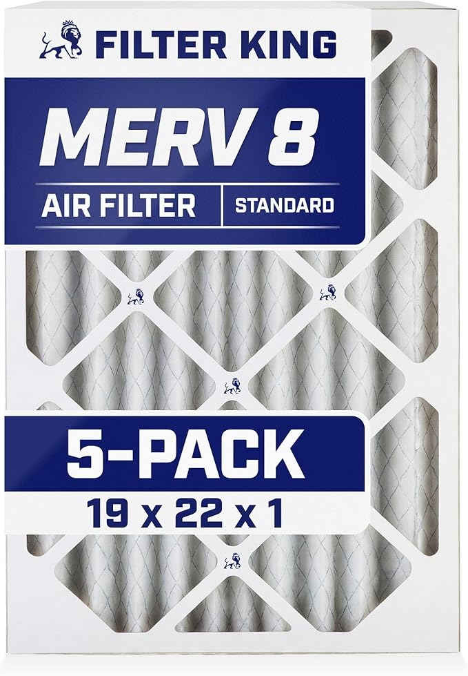 Filter King 19x22x1 Air Filter | 5-PACK | MERV 8 HVAC Pleated A/C Furnace Filters | MADE IN USA | Actual Size: 19 x 22 x .75"