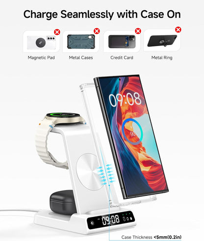 Wireless Charger for Samsung, 3 in 1 Wireless Charging Station for Samsung Galaxy S25 Ultra/S24 Ultra/S23/S22/Note 20/Z Flip 6/Fold 6, Charger for Samsung Galaxy Watch Ultra/8/7/6, Galaxy Buds 3/3 Pro