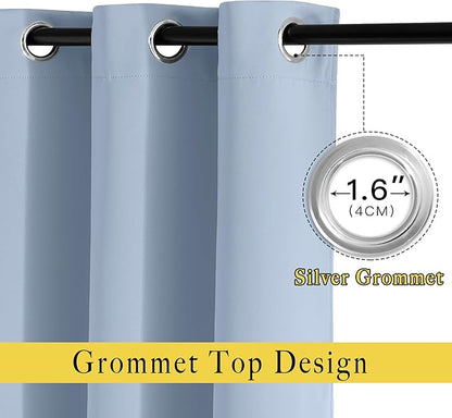 NICETOWN Blackout 102 inch Curtains for Living Room, Grommet Thermal Curtains Room Darkening Window Treatments Sound Reducing for Bedroom, Vintage Blue, 2 Panels, W52 x L102